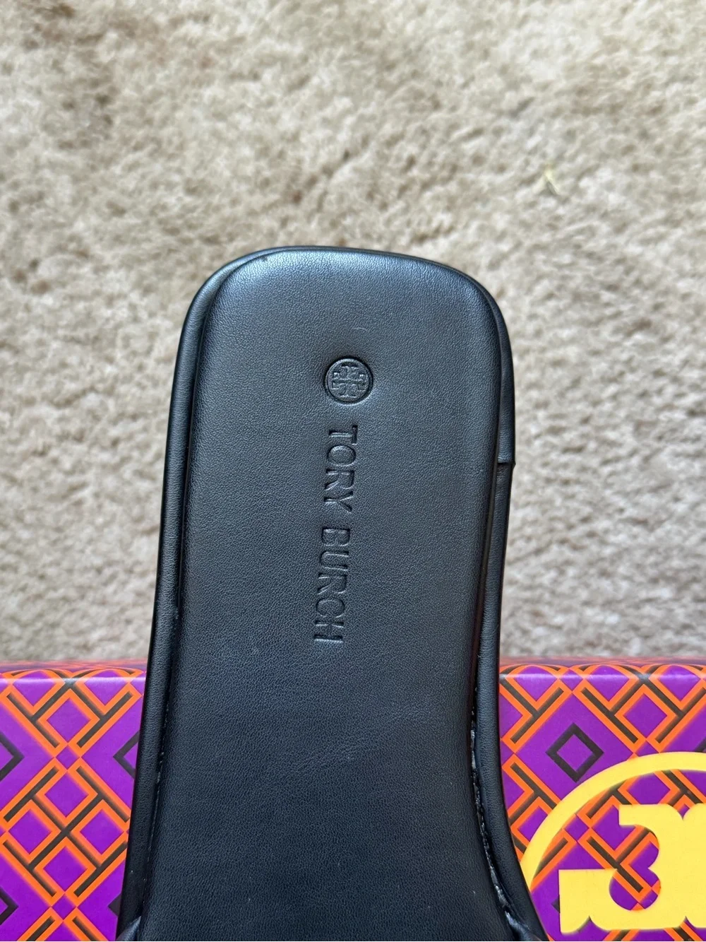 Tory Burch Black Slide Sandals with Gold Logo Accent